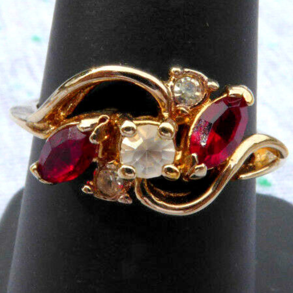 vtg Espo gold plated ring size red rhinestone 7